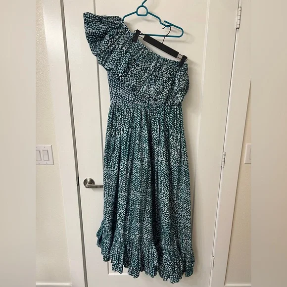 sika one shoulder dress NWT Anthropologie SIKA Printed One-Shoulder Ruffle Dress size 8 Petite